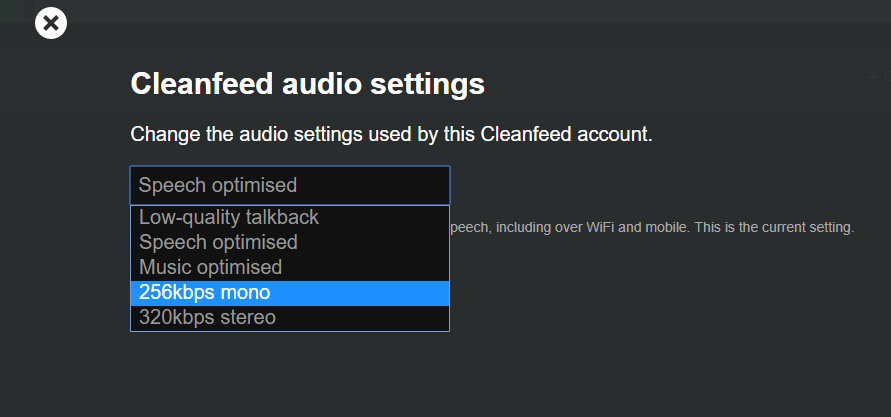 cleanfeed audio settings